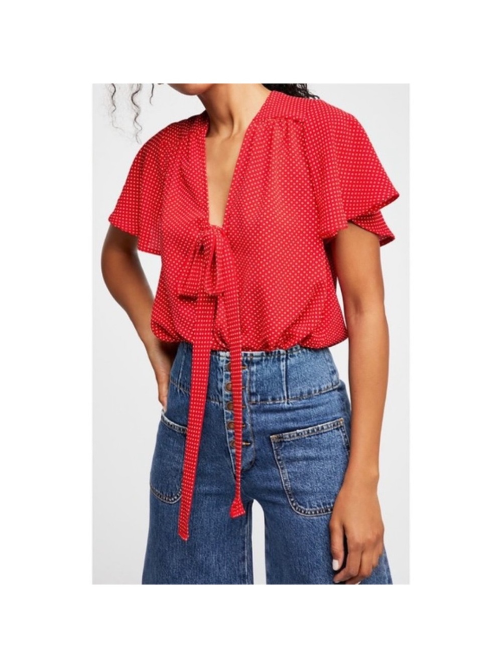 Free People Red Polka Dot Uptown Girl Bodysuit